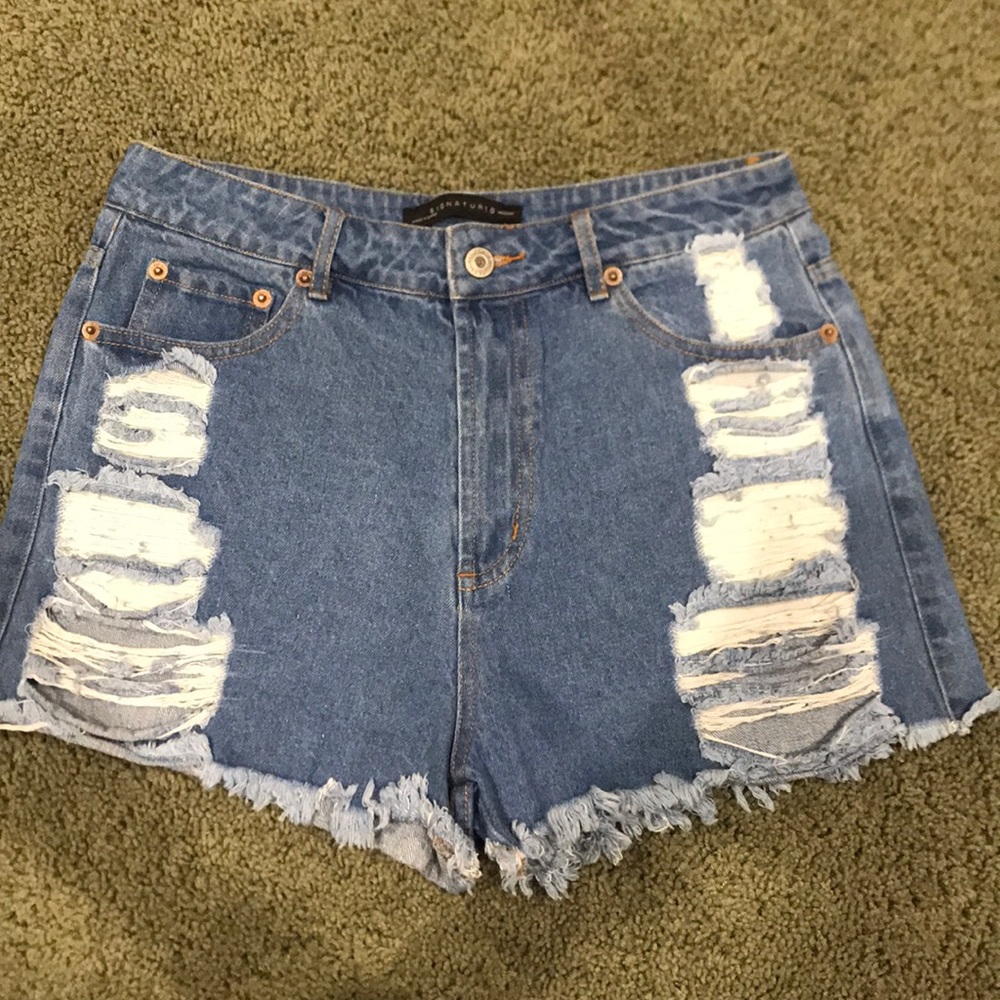 Distressed High Waisted Jean Shorts
